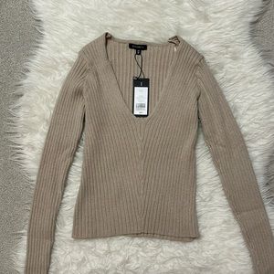 NWT Dynamite V-Neck Rib Bodycon Oatmeal Sweater - Small